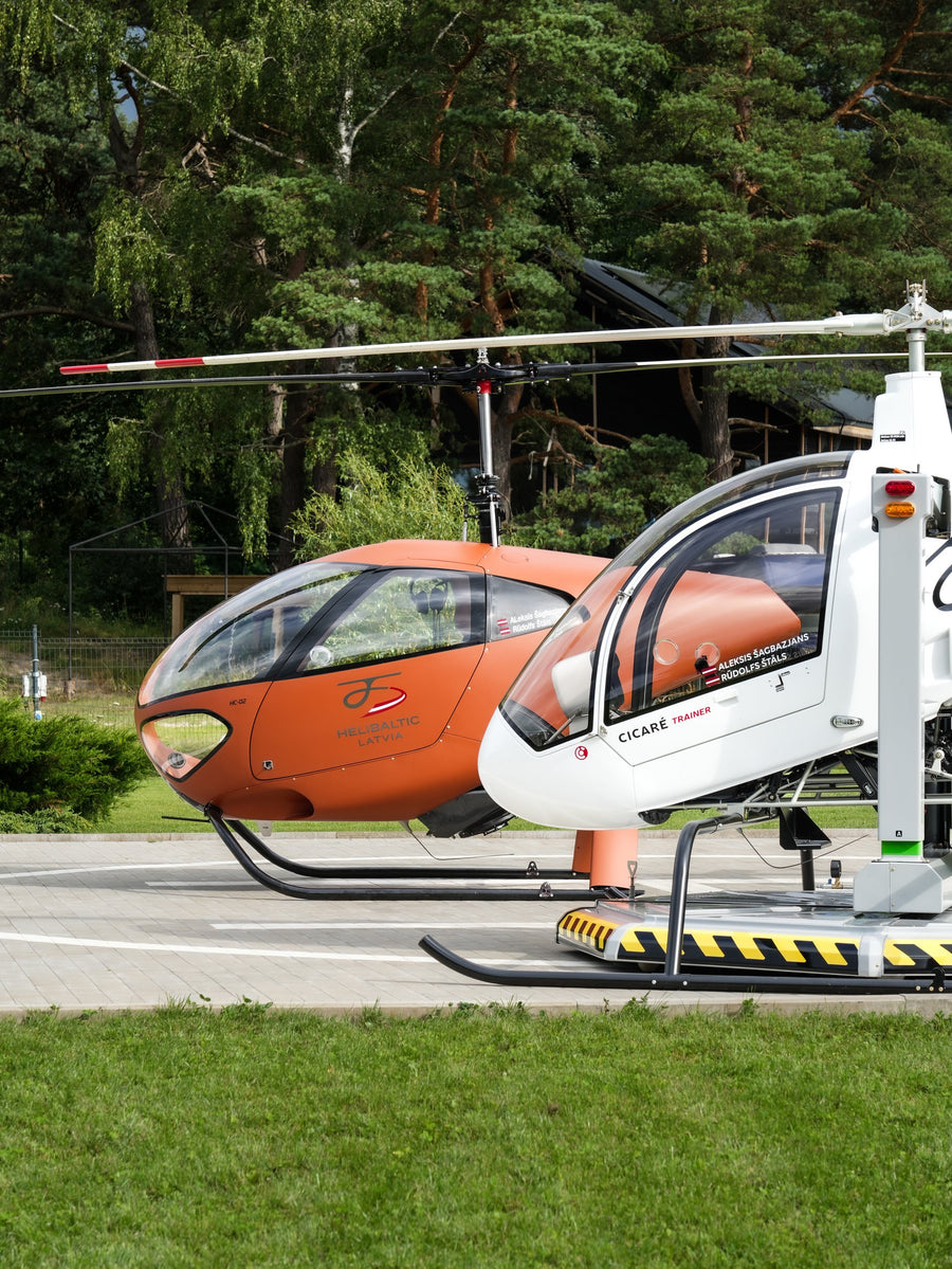 The helicopter and the Heli Kart side by side