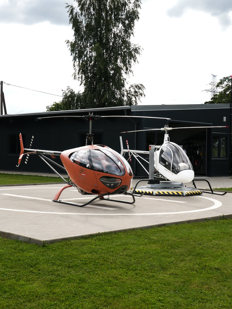 The helicopter and the Heli Kart side by side